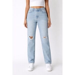 Madewell The Perfect Vintage Straight Jean Light Wash Distressed Knee Size 28